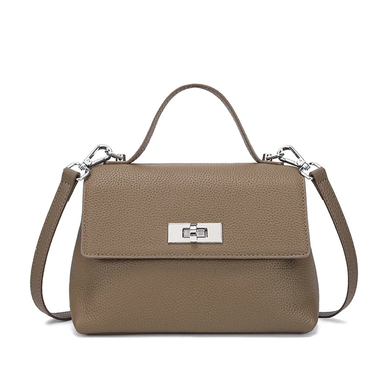 (tns2211-cáqui) Bolsa Feminina 100% Em Couro Genuíno, Modelo 2026, Bolsa De Ombro Feminina Em Couro Genuíno.
