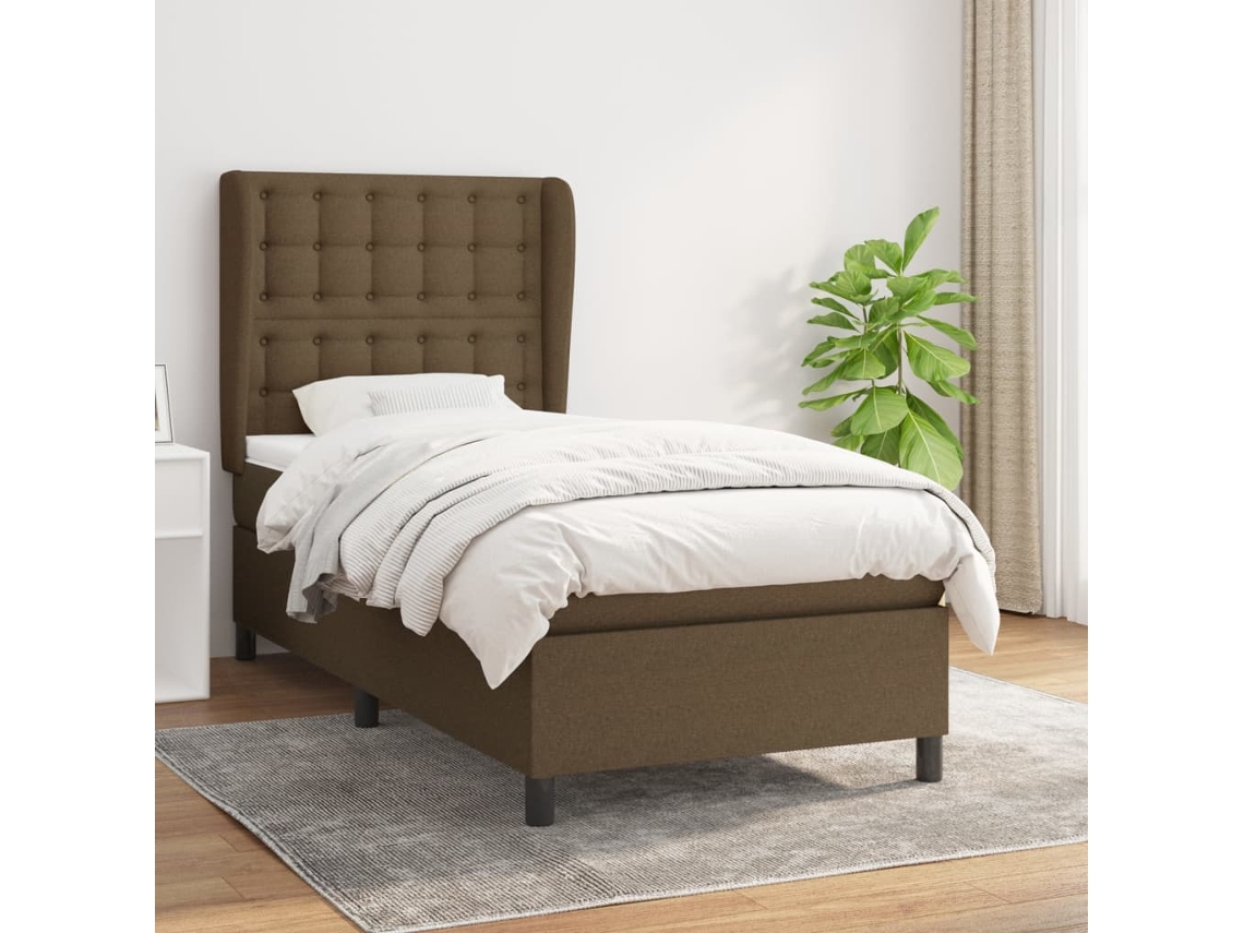 Cama Com Molas/colchão 100x200 Cm Tecido Castanho-escuro
