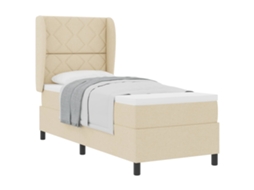 Cama De Solteiro | Camas Para Quarto | Cama Box Com Colchão Com Cabeceira Creme 80 X 200 Cm Tecido