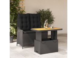Vidaxl 2 Pcs Conjunto De Jantar P/ Jardim C/ Almofadões Vime Pe Preto