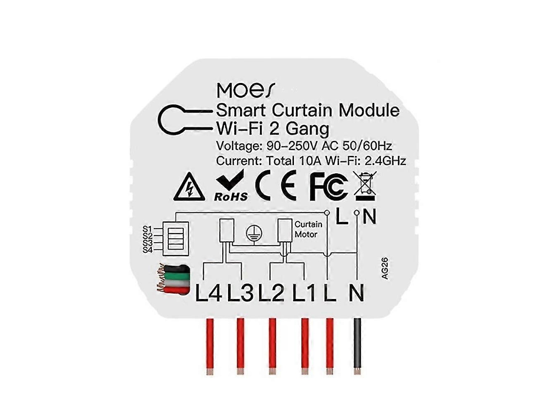Módulo De Interruptor Inteligente Para Cortinas, 2 Gang, Wifi Tuya, Compatível Com Smart Life E Google Home, Plástico Branco