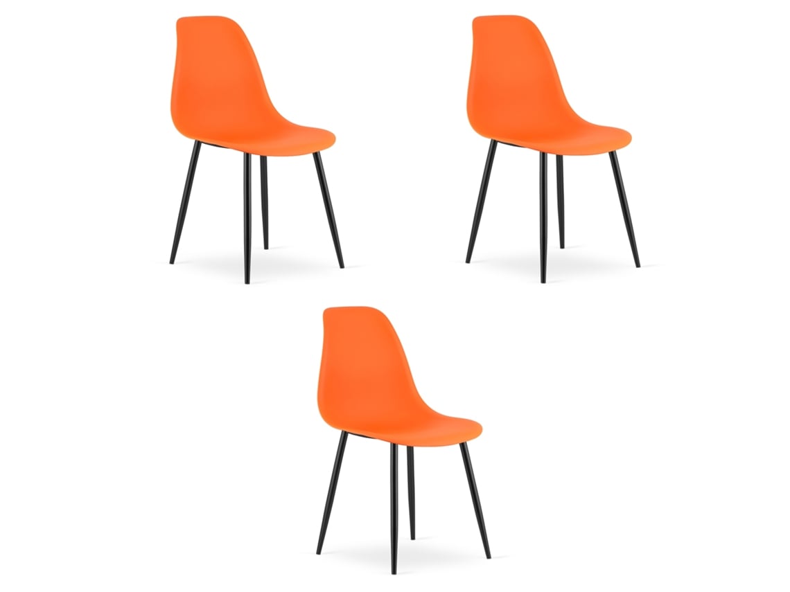 Cadeira De Jantar Conjunto De 3 Peças Kaleo Assento Laranja, Pernas Pretas, Assento Ergonômico, Pés Niveladores Ajustáveis