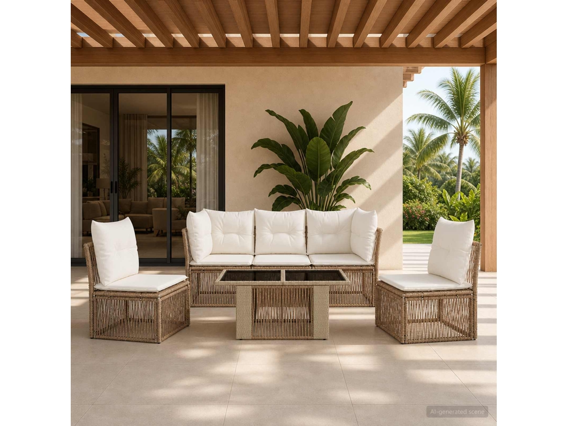 Vidaxl Conjunto De Sofá De Jardim 6 Unid. Bege Vime Pe