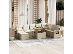 Vidaxl 9 Pcs Conjunto De Sofás P/ Jardim Com Almofadões Vime Pe Bege