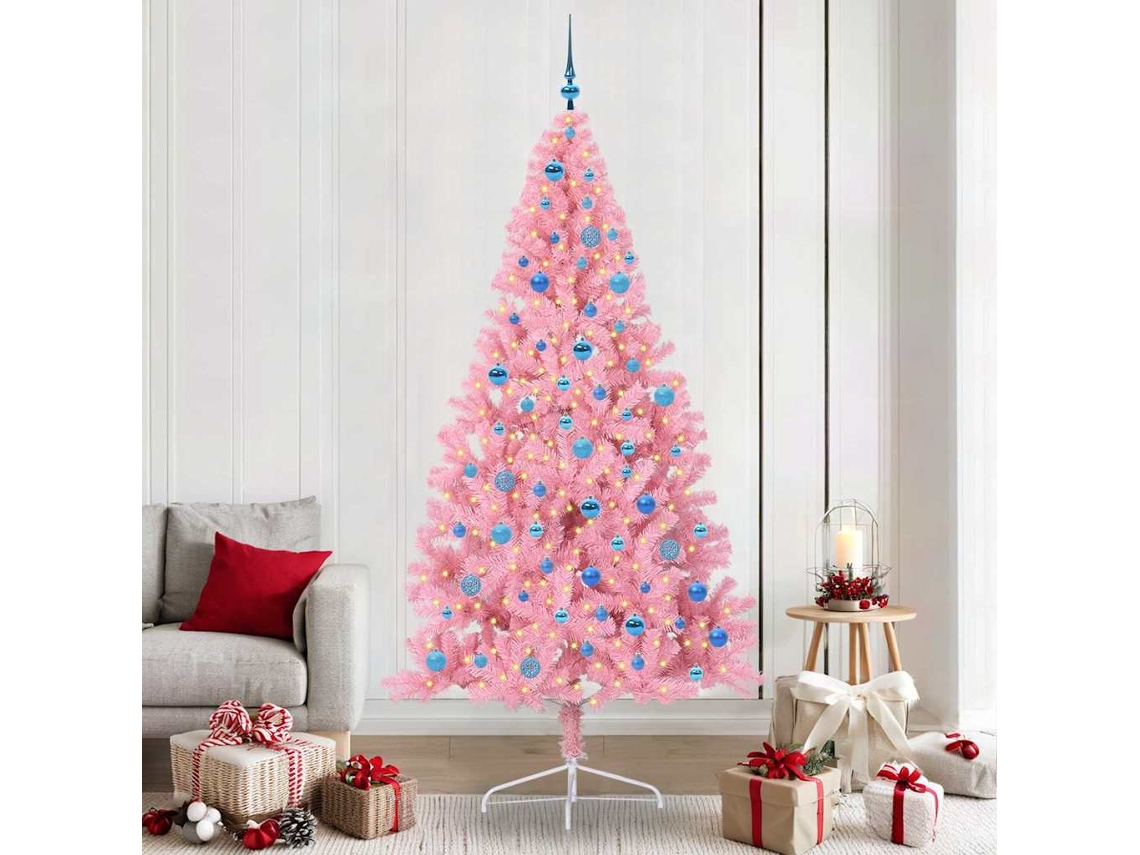 Vidaxl Árvore De Natal Artificial Pré-iluminada Rosa 240 Cm Pvc