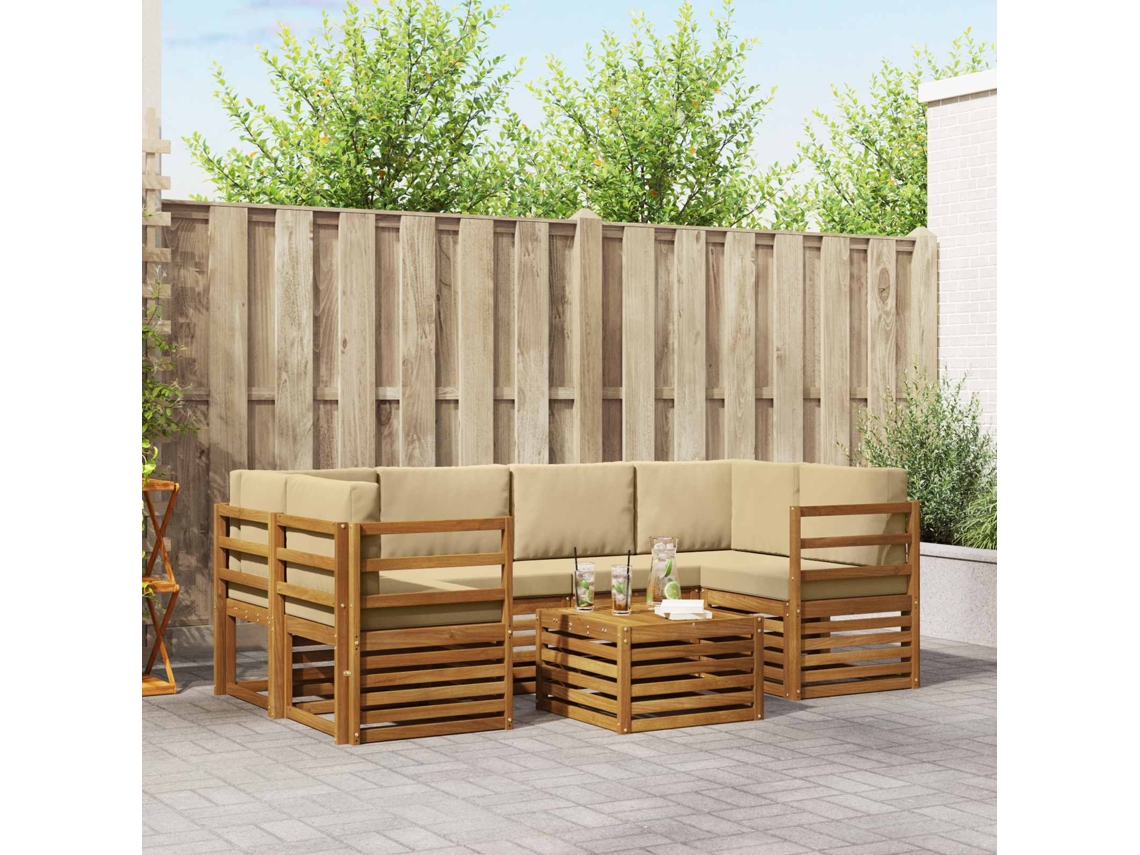 Vidaxl Conjunto De Sofás Para Exterior 7 Unid. Natural E Bege