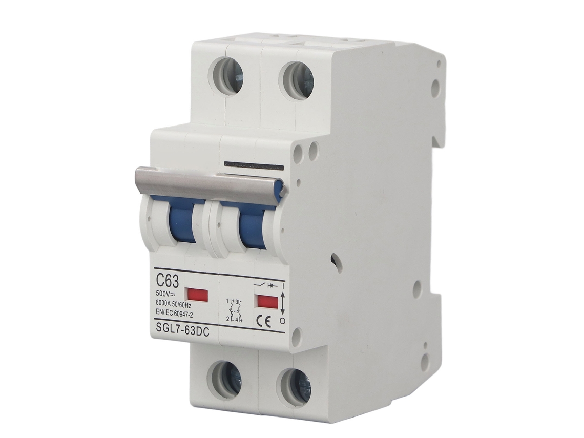 Interruptor De Circuito Miniatura Inteligente De 2 Polos Din Rail Para Sistema Fotovoltaico Dc 500v 63a