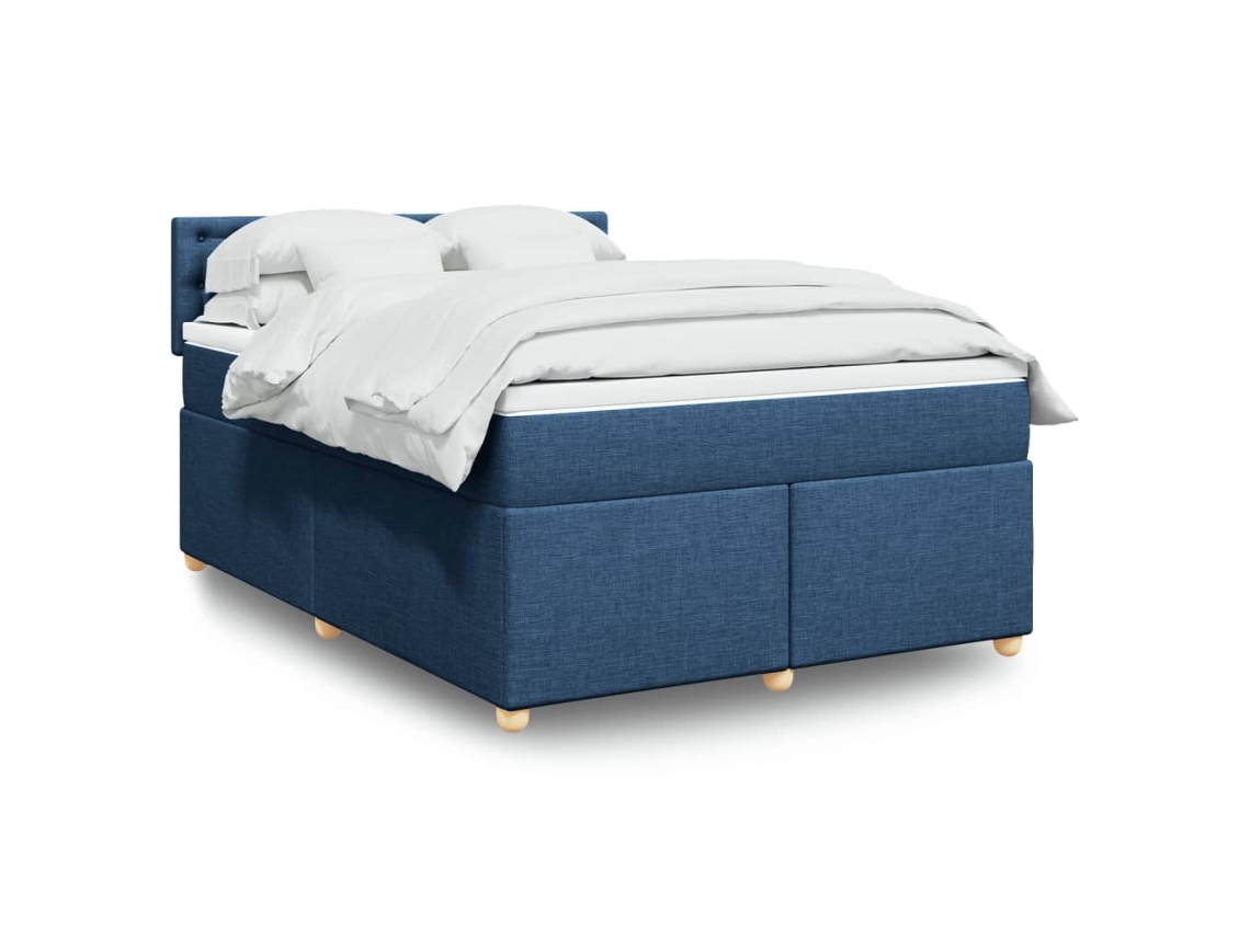 Vidaxl Cama Com Molas/colchão 140x200 Cm Tecido Azul