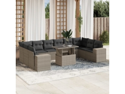 Vidaxl 11 Pcs Conjunto Sofás de Jardim C/ Almofadões Vime Pe Cinzento