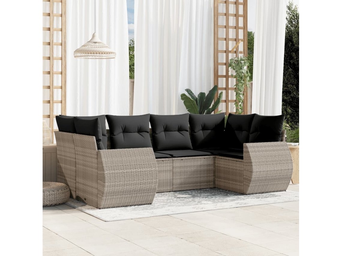Vidaxl 6 Pcs Conj. Sofás Jardim Com Almofadões Vime Pe Cinzento-claro