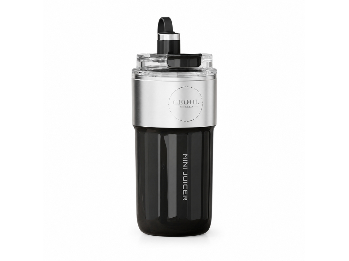Liquidificador Portátil Para Sumos 400 Ml Em Aço Inoxidável 304 De Parede Dupla, Preto, Com Tampa, Ceool