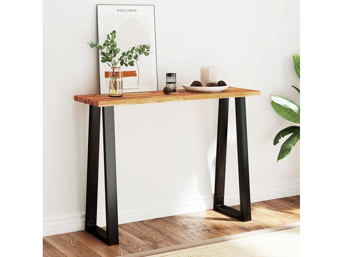 Mesa Consola | Mesa De Entrada | Mesa De Apoio Com Bordas Vivas 110x35x80 Cm Acácia Maciça