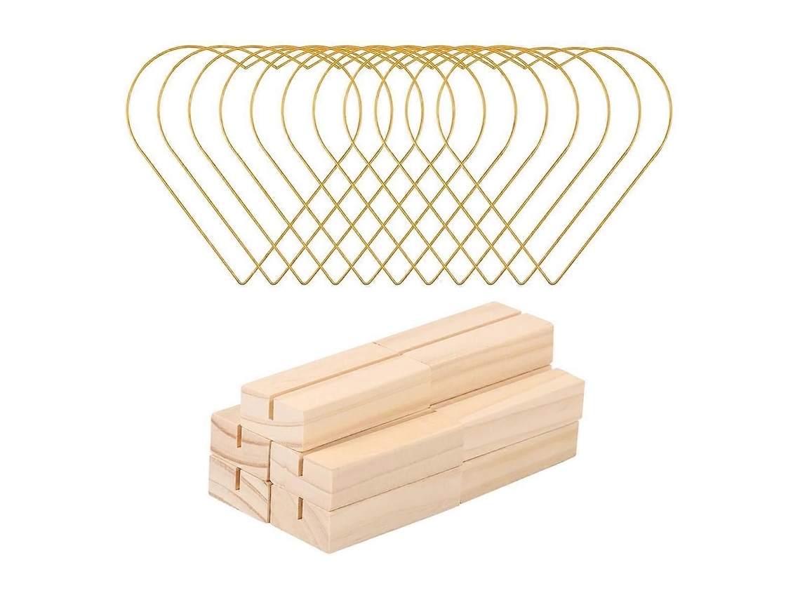 Kit Com 10 Aros Florais De Metal De 10 Polegadas Com Base De Madeira, Formato Coração, Para Decoração
