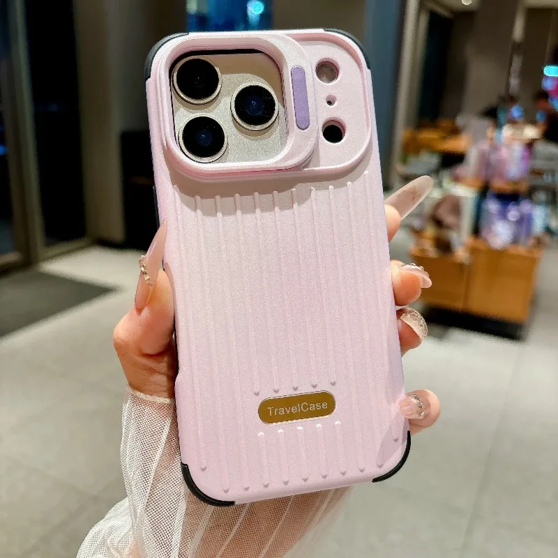 Capa Para Celular (iphone 17 Pro Max Lilás Claro) Com Estampa Listrada Fosca E Suporte Para Lente Da Câmera.