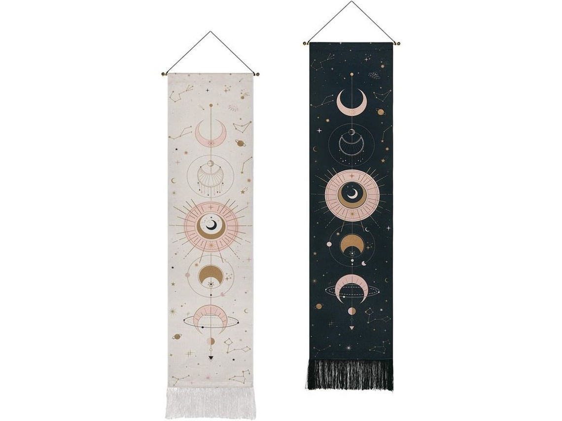 2025 Nuevo Paquete De 2 Tapices De Luna Fases Lunares Arte Bohemio Constellaciones Decoración Pared