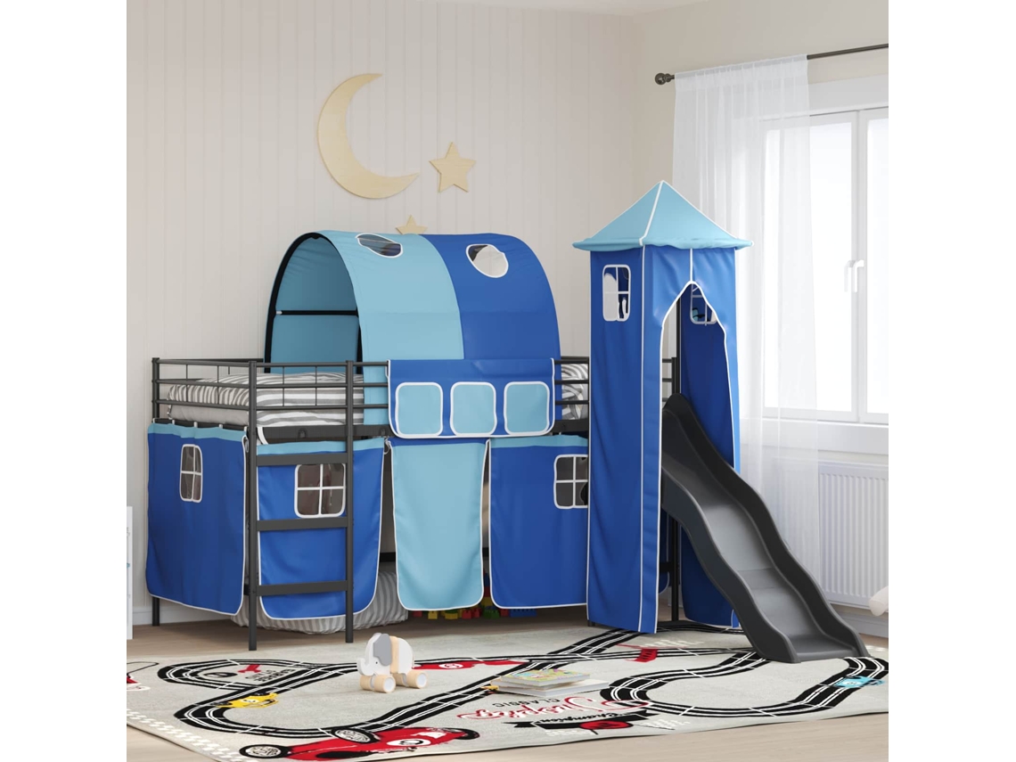Vidaxl Estrutura de Cama Loft para Crianças Preto e Azul 107 X 203 Cm