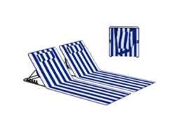 Conjunto de 2 Colchões de Praia com Encosto Ajustável em 4 Níveis, Feitos de Aço e Poliéster, 154x57x52 Cm, Azul e Branco. ESSÊNCIACASA