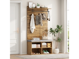 Guarda Roupa De 175 Cm Com Banco, Prateleiras Ajustáveis, Cabide E Almofada, 84x32 Cm, Ideal Para Hall Hvorstur
