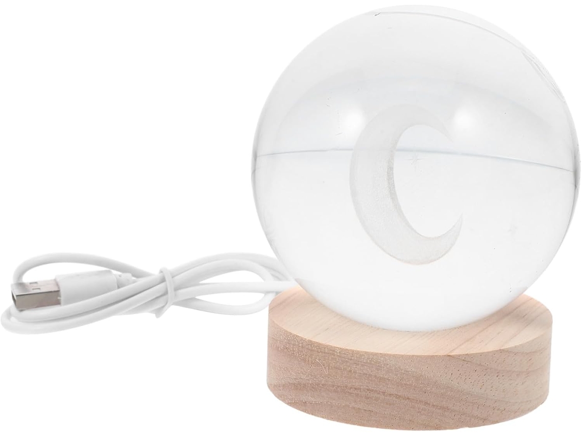 Esfera De Cristal Em Formato De Lua Com Led E Base De Madeira, Para Quarto De Meninos, Meninas E Amigos, Luz