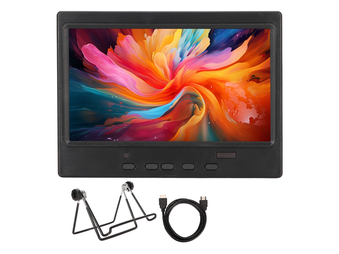 Monitor Portátil Mali 7 polegadas, 1024x600, HDMI, VGA, AV, Suporte a PC, Carro, Jogo, com Bracket de Ferro