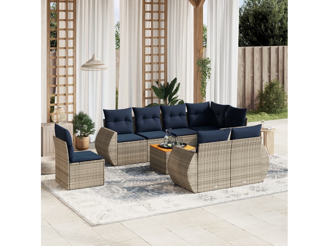 Conjunto de Sofá de Jardim com 9 Peças e Almofadas em Rattan Sintético Preto VIDAXL