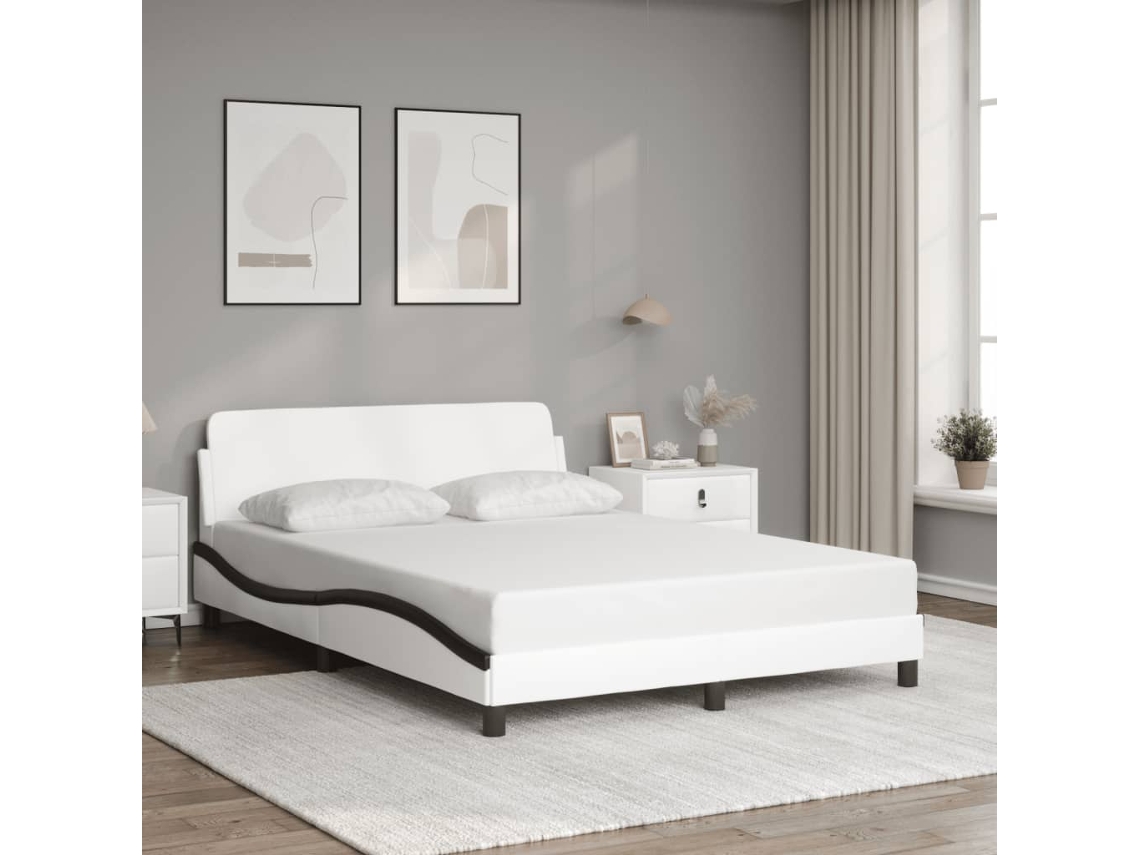 Estrutura Cama C/ Cabeceira 120x200 Couro Artif. Branco/preto