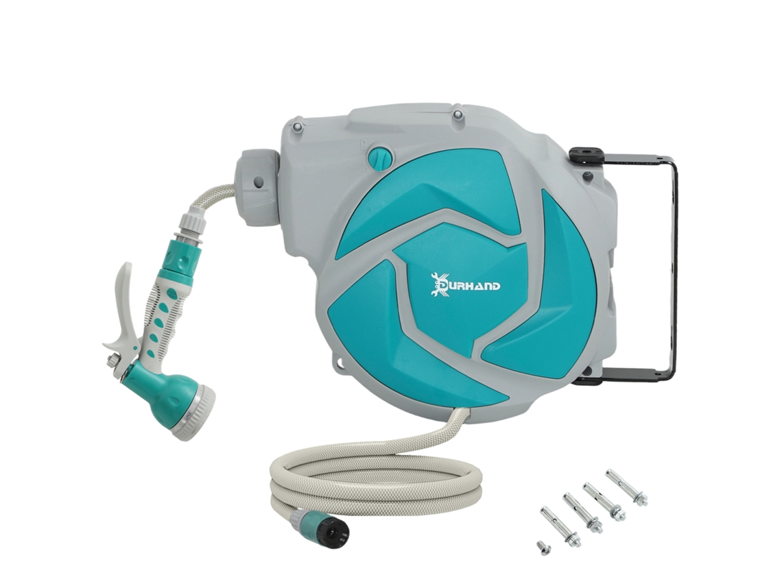 Mangueira Retrátil De Parede Com Enrolador De 10+1 M Com Automático E Bico De 7 Funções Gira 180°