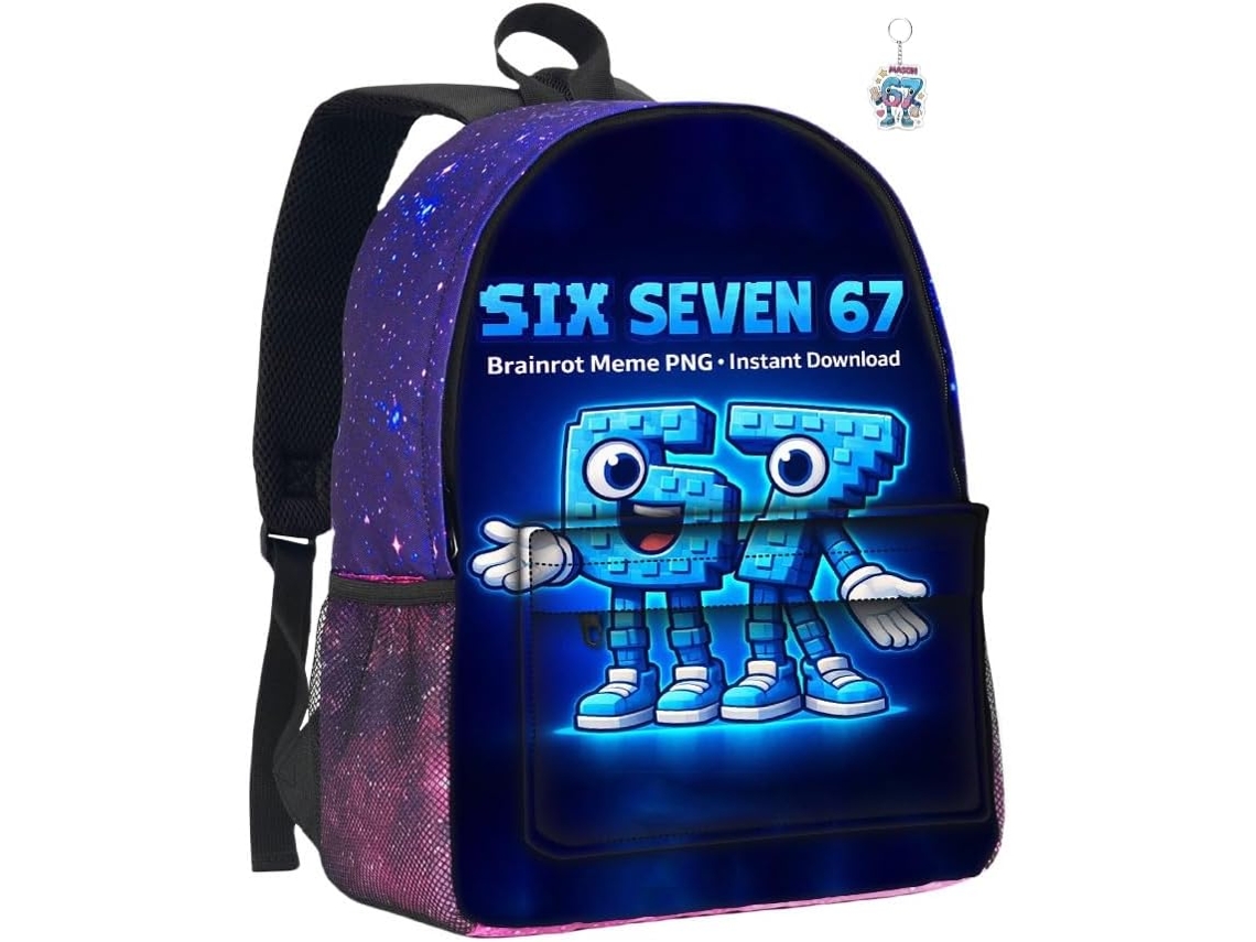Mochila 67 Com Chaveiro, Temática Six Seven De 40cm, Escolar Leve Grande Capacidade, Presente Ideal