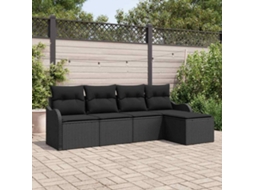 Vidaxl Conjunto De Sofá De Jardim 5 Unid. Preto Vime Pe