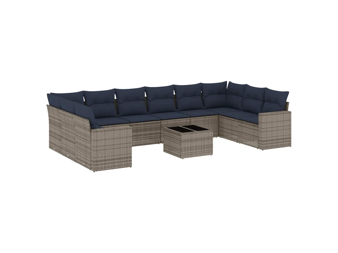 Conjunto de 11 Sofás de Jardim com Almofadas Vime Pe Cinza MAISON EXCLUSIVE