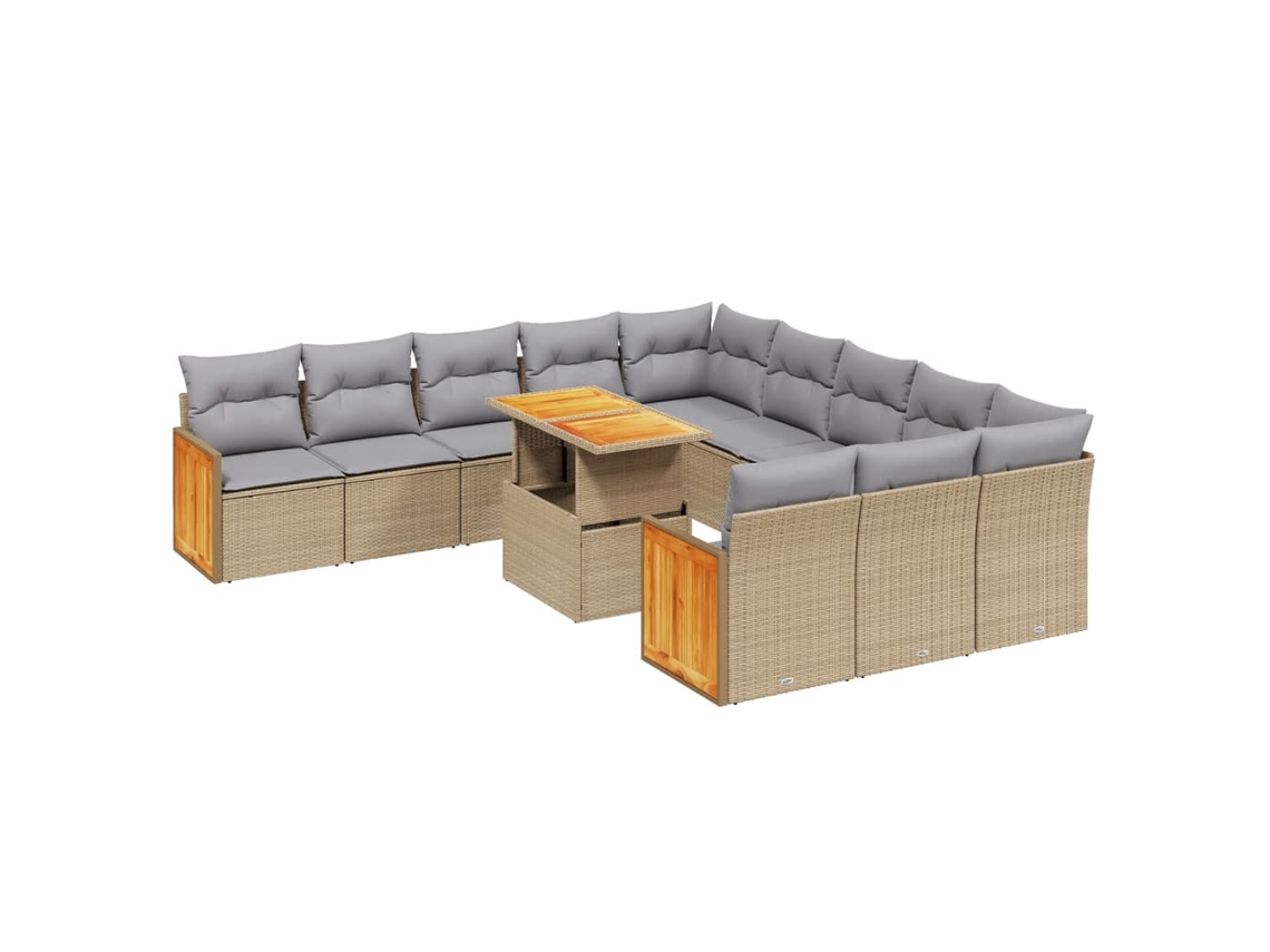 Conjunto de 11 Sofás de Jardim com Almofadões Vime Pe Bege MAISON EXCLUSIVE