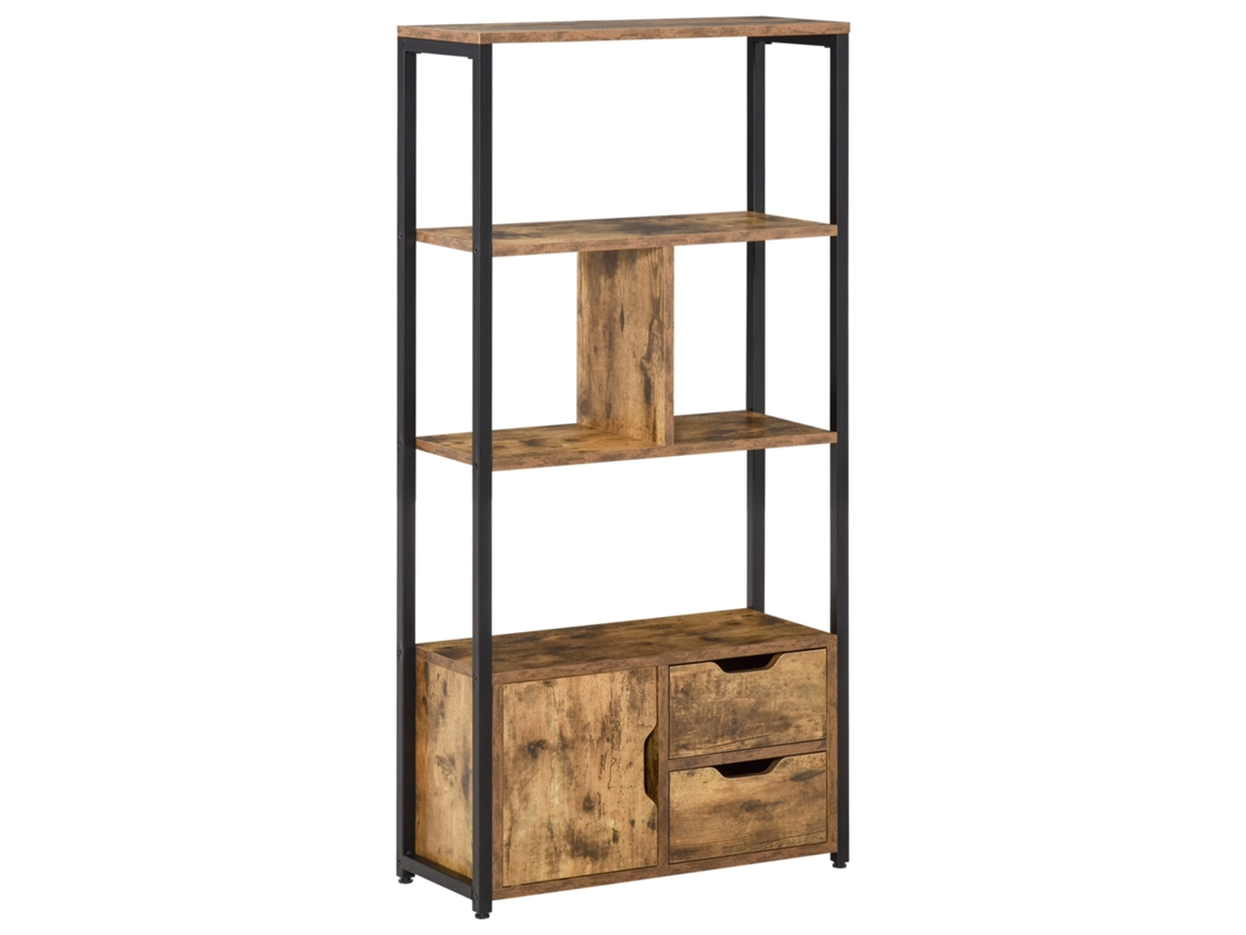 Estante de Livros com 2 Gavetas e Design Industrial 58x24x122 Marrom | S/MARCA