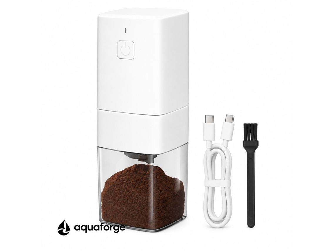 Moinho Elétrico De Café Aquaforge Com Moagem Ajustável E 30 G Para Café, Branco