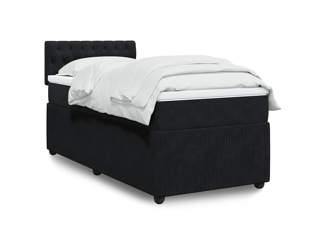 Cama Com Molas/colchão 100x200 Cm Veludo Preto