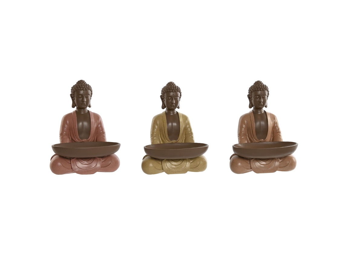 Figura Decorativa HOME ESPRIT Laranja Coral Lima Resina Buda Oriental 19,5 x 16 x 25,5 cm (3 Unidades)