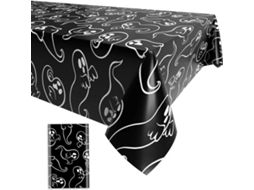 Toalha Mesa Halloween Fantasma Plástico Preto Retangular
