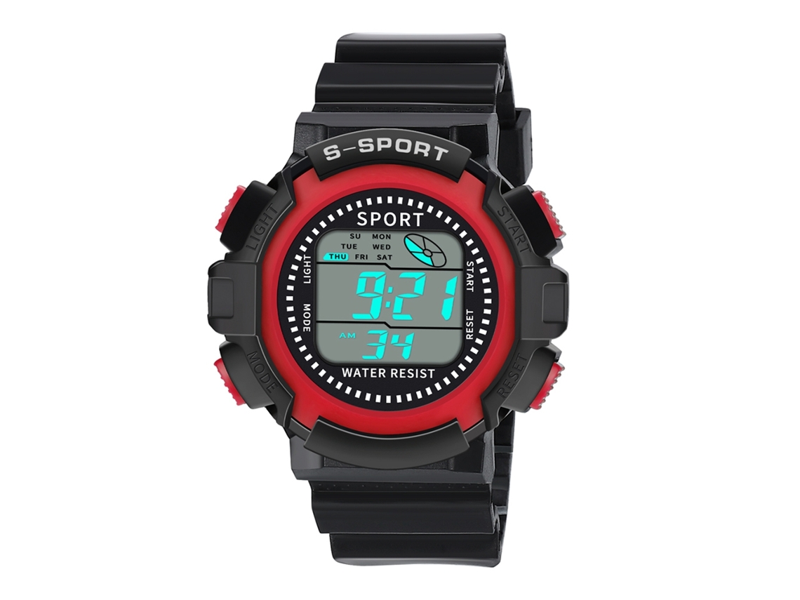 Relógio eletrônico esportivo casual com pulseira de PVC e movimento digital (vermelho)