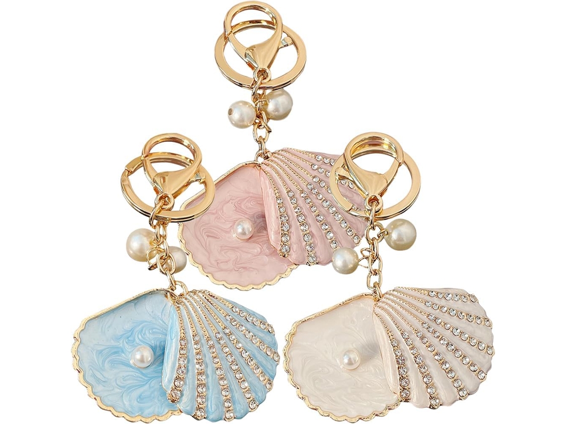 Chaveiros De Liga Metálica Com Contas E Cristais, Com Pingente De Concha, Conjunto De 3 Peças, Decoração.