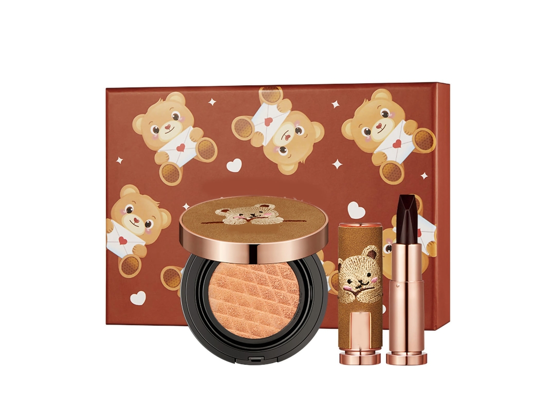 Set De 3 Batons De Labios Com Ferramentas De Maquiagem E Cushion Hidratante