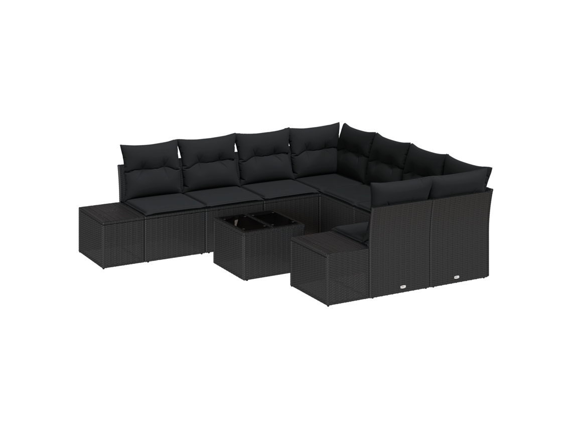 Conjunto 9 Conjunto De Sofá De Jardim Vidaxl Preto Vime Pe (239 X 62 X 69 Cm)
