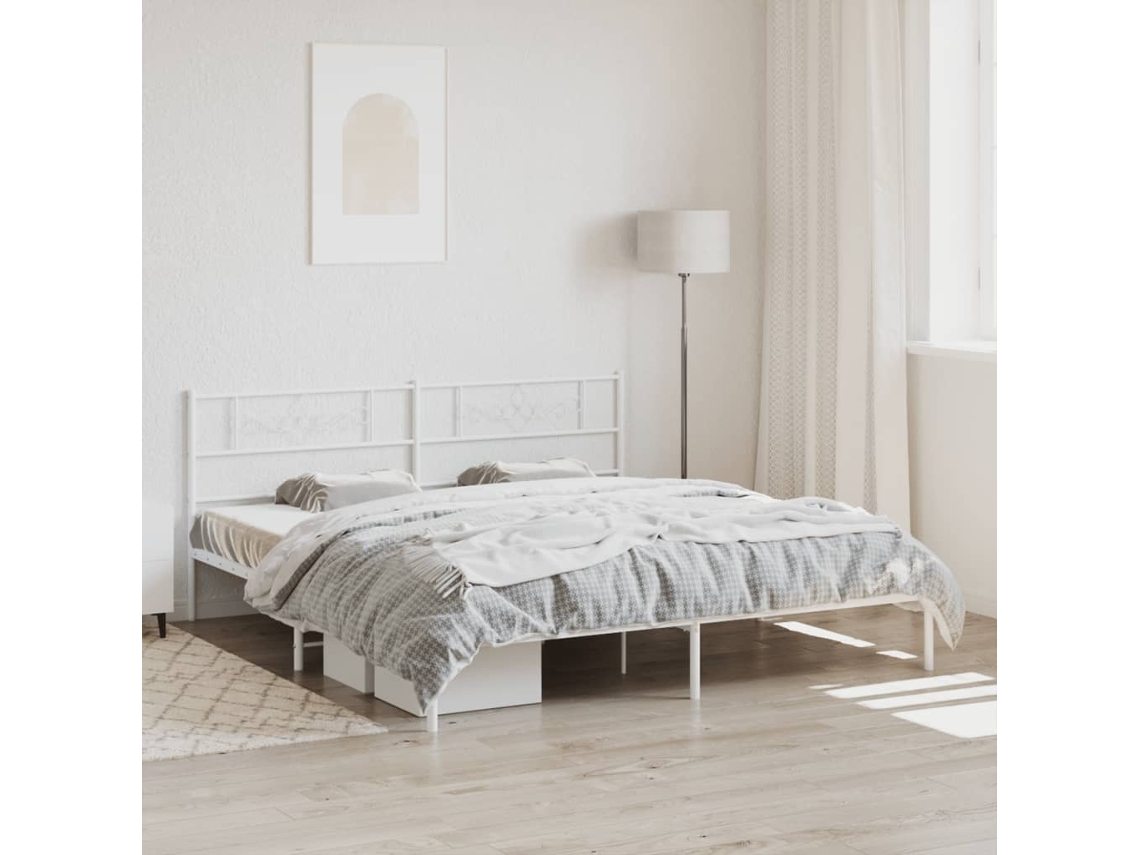 Vidaxl Estrutura De Cama Com Cabeceira 200x200 Cm Metal Branco
