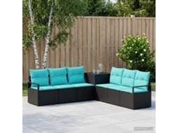 Vidaxl Conjunto De Sofás 7 Unid. Preto E Azul Rattan Poliéster E Aço