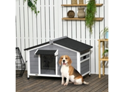 Casinha Canina Estilo Chalé, Madeira, 109x79x72cm, Janelas, Porta, Telhado Solar | S/MARCA