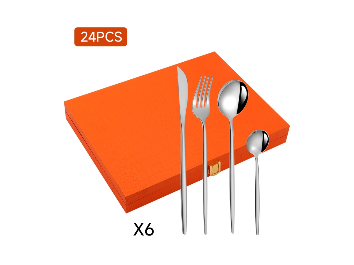 Conjunto De Talheres Inox 24 Peças Com Caixa Oferta - Prata - Eifson