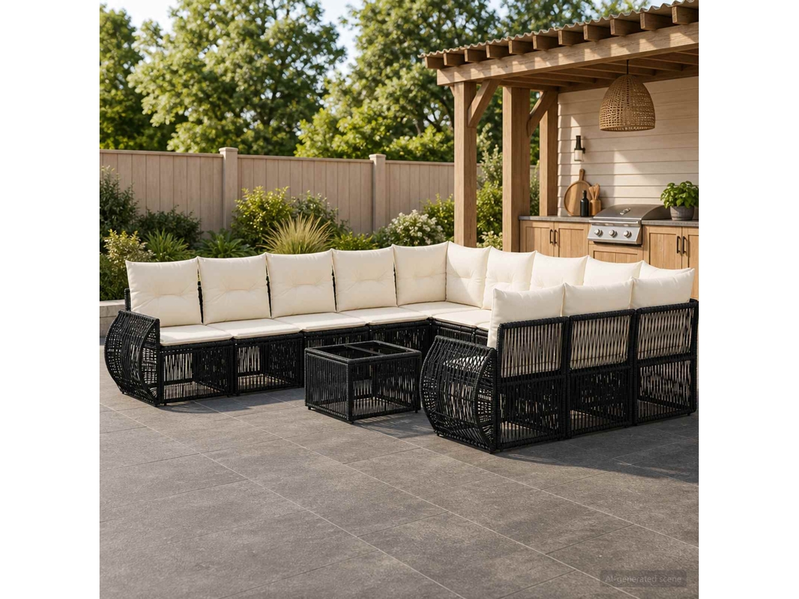 Vidaxl Conjunto De Sofá De Jardim 12 Unid. Preto E Branco Creme