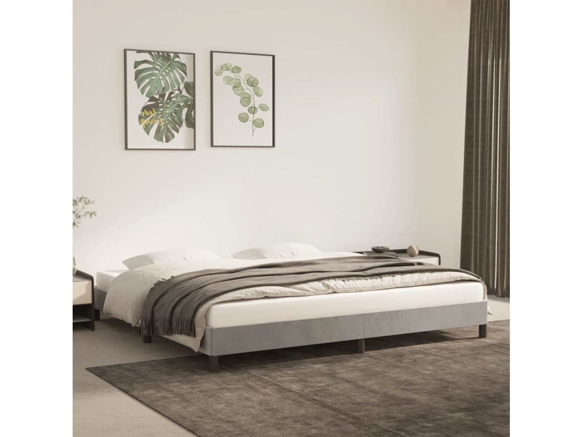 Estrutura De Cama Sem Colchão 200x200 Cm Veludo Cinzento-claro