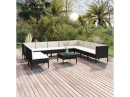 Vidaxl 11 Pcs Conjunto Lounge De Jardim C/ Almofadões Vime Pe Preto