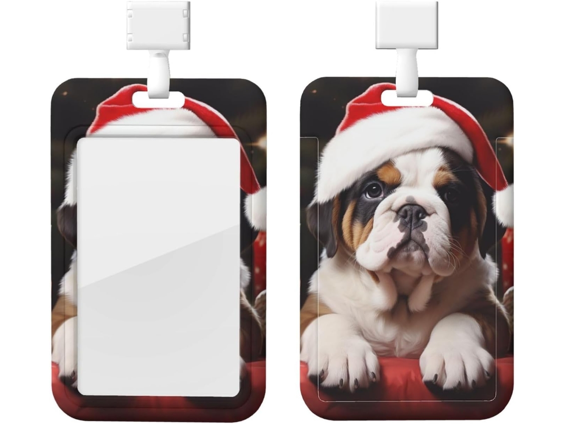 Porta Crachá Natal Cães, Protetor de Cartão Vertical Com Cordão, Camada Plástica Impermeável, Crachá Estojo