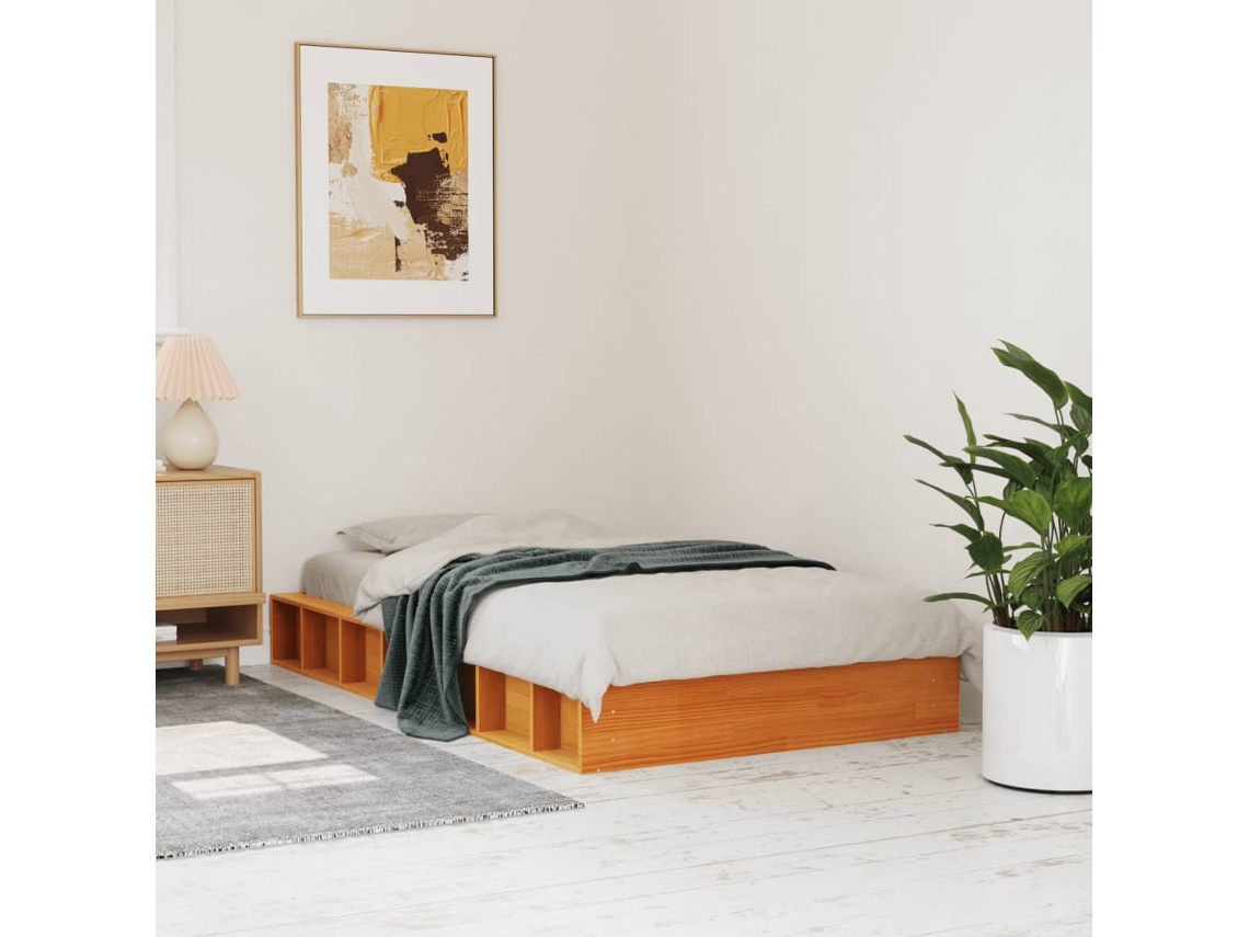Vidaxl Cama Sem Colchão 90x200 Cm Pinho Maciço Castanho mel