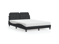 Cama Com Colchão 140x200 Cm Couro Artificial Preto